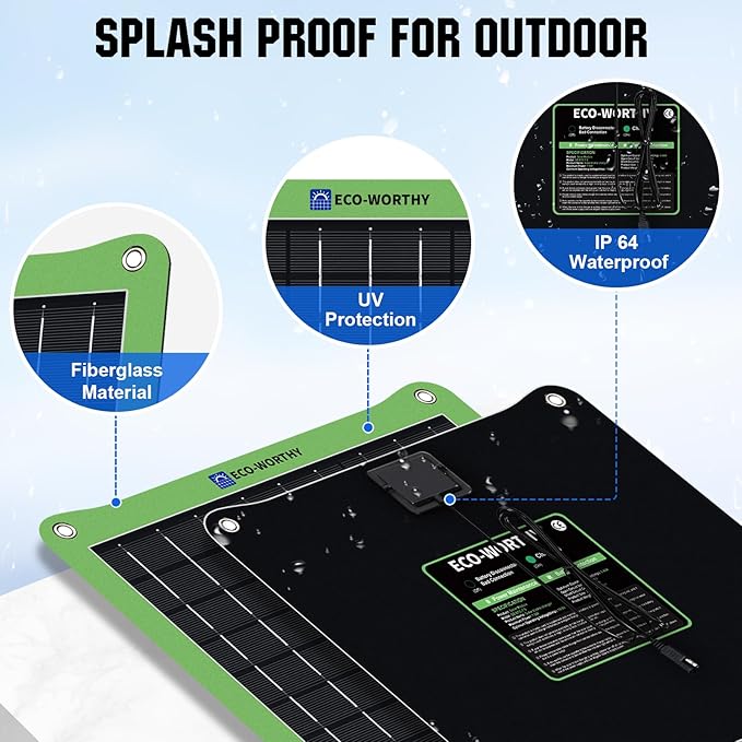 ECO-WORTHY Upgrade 7.5W Solar Car Battery Charger Maintainer 12V Waterproof - Image 7