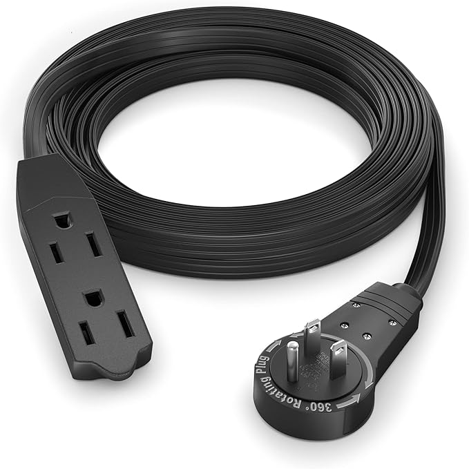 Maximm Cable 10 Ft 360° Rotating Flat Plug Extension Cord/Wire, 16 AWG Multi 3 by MaximmCable