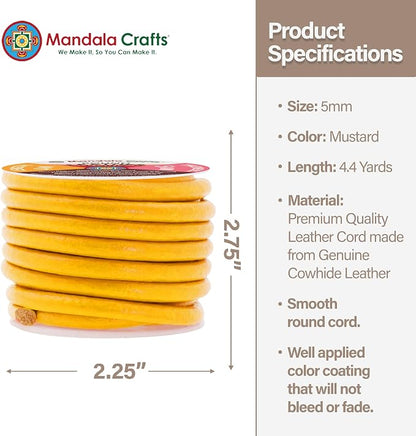 Mandala Crafts Round Genuine Mustard Yellow Leather Cord - Image 4