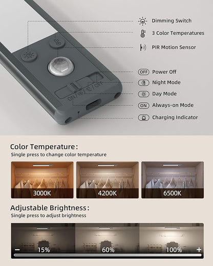 EZVALO Under Cabinet Lights, 1900mAh Rechargeable Motion Sensor Lights Indoor 3 - Image 4