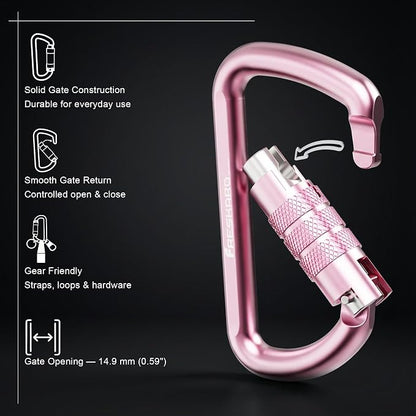 FresKaro 3inch 12kN-2698lbs Auto Locking Carabiner Clips, Solid D Shape - Image 3