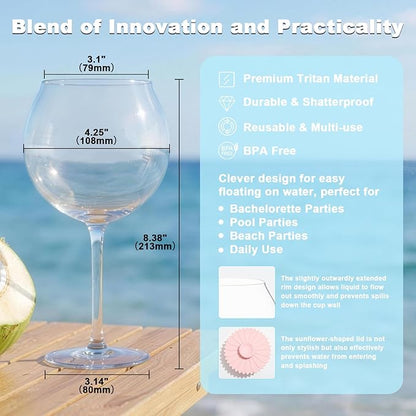 Goodluck Floating Pool Wine Glasses Set of 2, 18oz Tritan Shatterproof Stemware - Image 3