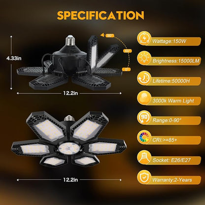 TANBABY 2 Pack LED Garage Lights, 150W Deformable Garage Light Bulb, Total - Image 6