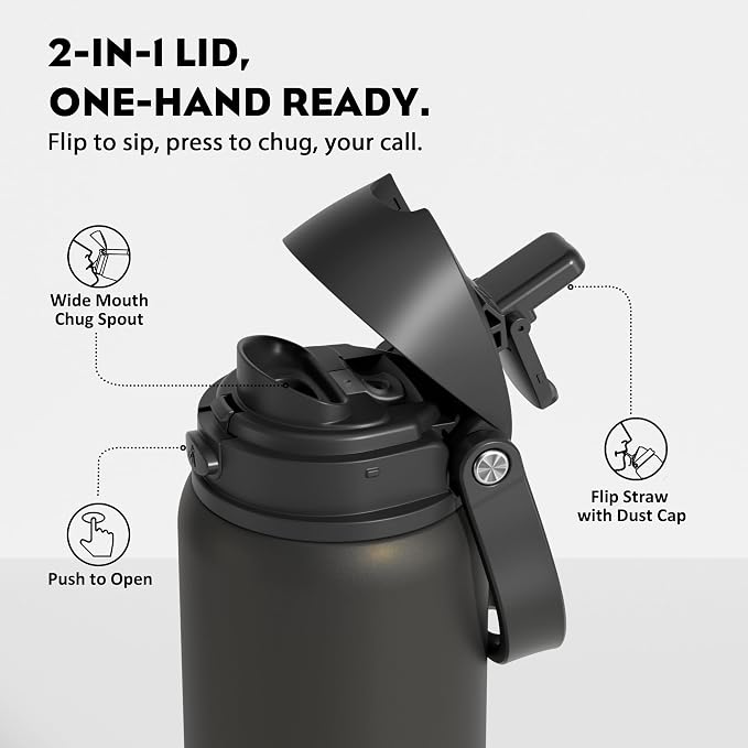 POWCAN 32 oz Insulated Water Bottle: 2-in-1 Push-Button Spout & Quick-Flip - Image 2