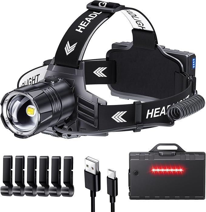 Sinvimes 99000 High Lux LED Rechargeable Headlamp, 95H Long Battery Life Head by SINVIMES