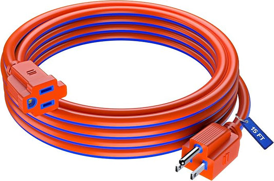 Maximm 15 Ft Blue and Orange Extension Cord, Heavy Duty 16 AWG, ETL Listed by MaximmCable