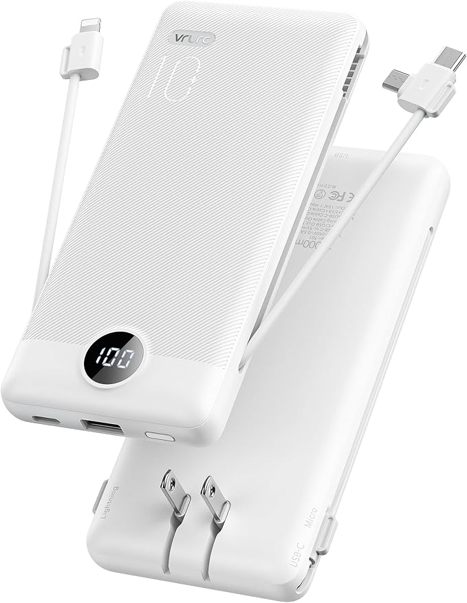 VRURC Portable Charger with Cables and Wall Plug | Power Bank with Cords | by Home