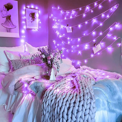 JMEXSUSS Purple Christmas Lights Indoor Outdoor Clear Wire, 66ft 200 LED Purple - Image 4