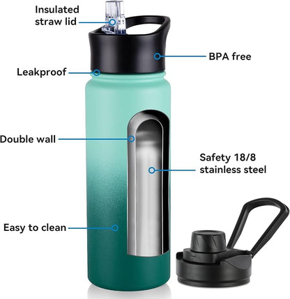 Gradient Green 8 Pack: 24oz Insulated Stainless Steel Metal Water Bottle - Image 2