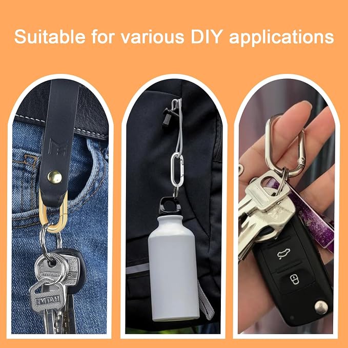 10Pack Large Oval Carabiner, Metal Spring Keyring Clips - Image 6