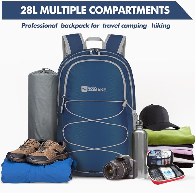 ZOMAKE Lightweight Packable Backpack 28L, Foldable Backpacks Water Resistant - Image 3