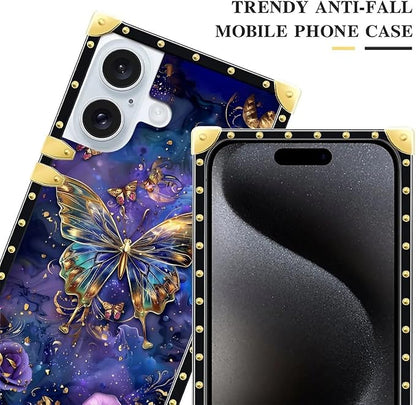Compatible with iPhone 16 Case, Glistening Golden Butterfly Vibrant Purple Blue - Image 4