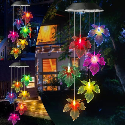 Toodour Solar Wind Chimes, Color Changing Maple Leaf Wind Chime, LED Mobile by Toodour