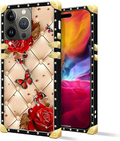 Compatible with iPhone 15 Pro Max Case, Shining Red Rose Butterfly Leather - Image 2