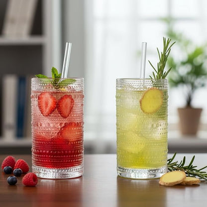 12-Piece Hobnail Drinking Glasses Set, 12 oz Large Vintage Highball Glassware - Image 8