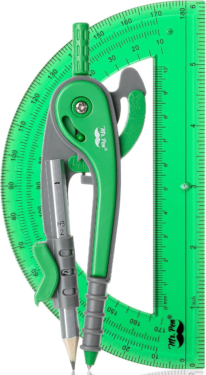 Mr. Pen- Geometry Compass and Protractor Set, 6 Inch Compass, 6 Inch Protractor by MrPen
