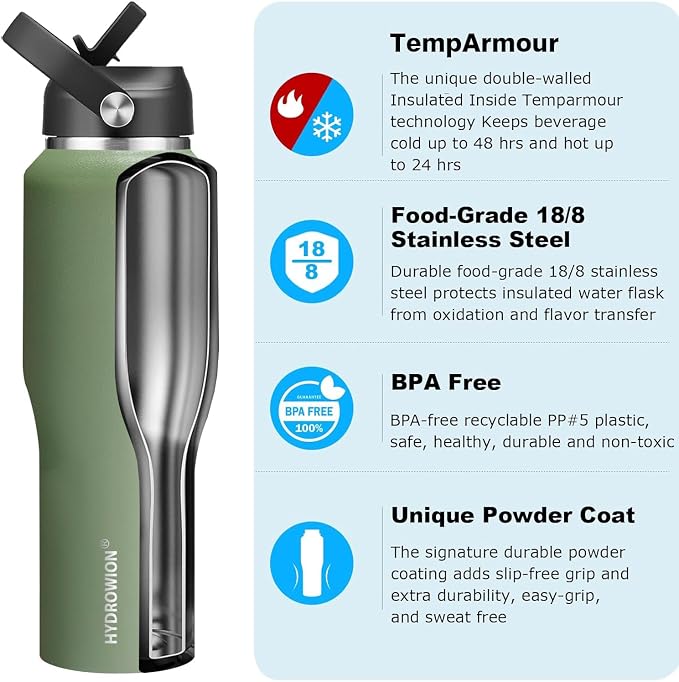 HYDROWION Water Bottle Stainless Steel, Vacuum Insulated Leak Proof Tumbler 32oz - Image 3