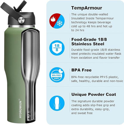 HYDROWION Water Bottle Stainless Steel, Vacuum Insulated Leak Proof Tumbler 32oz - Image 3