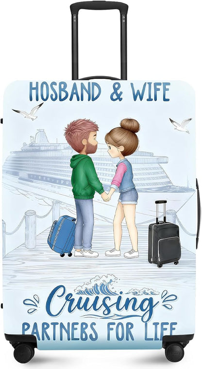 Valentine'S Day Couple Travel Luggage Cover -Stretchable Airplane Suitcase by ANNAQUEEN