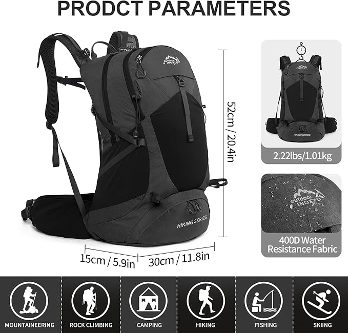 IX INOXTO Hiking Backpack, 26L/40L Waterproof Hiking Daypack - Image 2