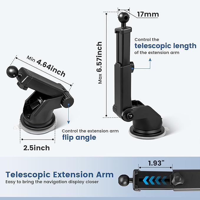 EWAY 2PCS for Garmin GPS Mount w/Telescopic Extension Arm, Replacement Dash - Image 4