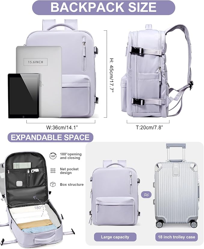 WONHOX Large Travel Backpack Carry on Flight Approved Laptop Work Business - Image 3