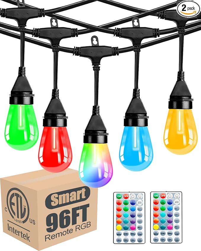 Lightdot 96FT Outdoor RGB String Lights, Dimmable Color Changing Waterproof LED by LightdotLighting