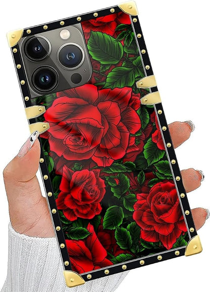 Compatible with iPhone 15 Pro Max Case, Vector Red Rose Green Leaf Luxury - Image 5