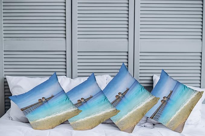 Ambesonne Dock Decorative Throw Pillow Case Pack of 4, Naples Pier Paradise - Image 2