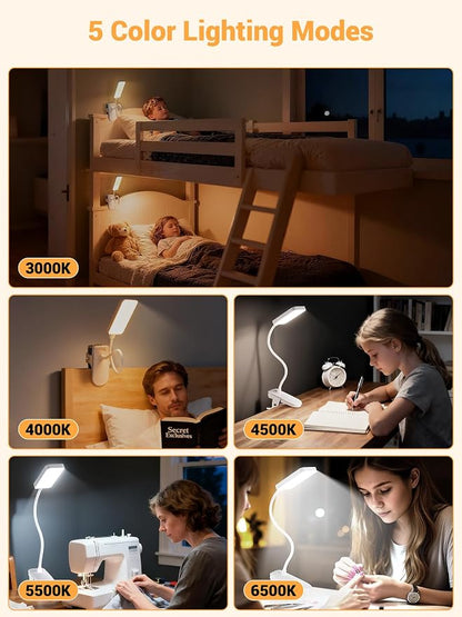 Clip on Lamp, 9 Brightness+5 Color Clamp Light, 4000mAh Battery Rechargeable - Image 6