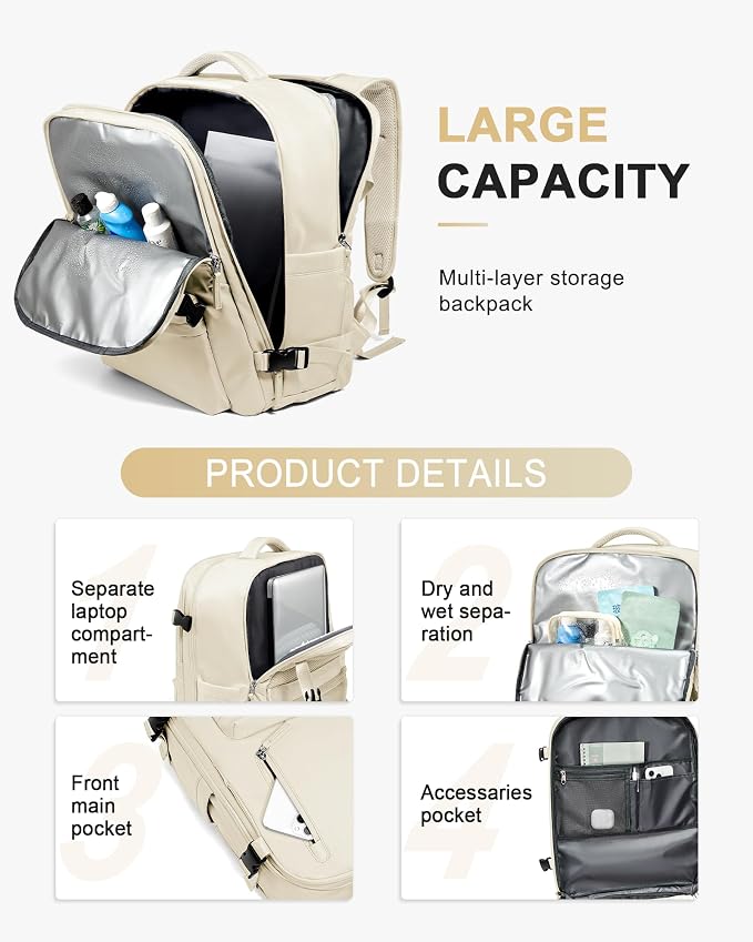 WONHOX Large Travel Backpack Carry on Flight Approved Laptop Work Business - Image 4