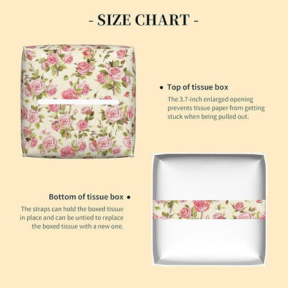 Tissue Box Cover Square, Watercolor Pink Roses Tissue Box Holder Waterproof - Image 3