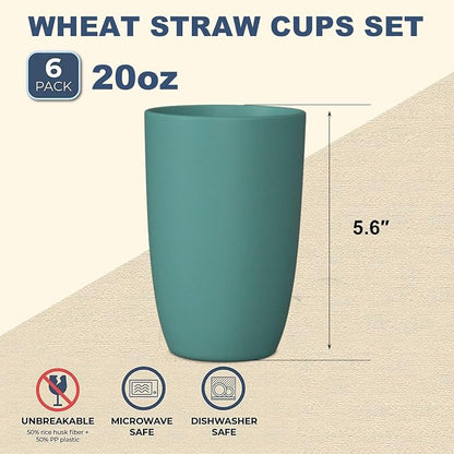 Wrova Wheat Straw Cups 6 PCS Good Alternative to Plastic Reusable Cups 20 oz - Image 2