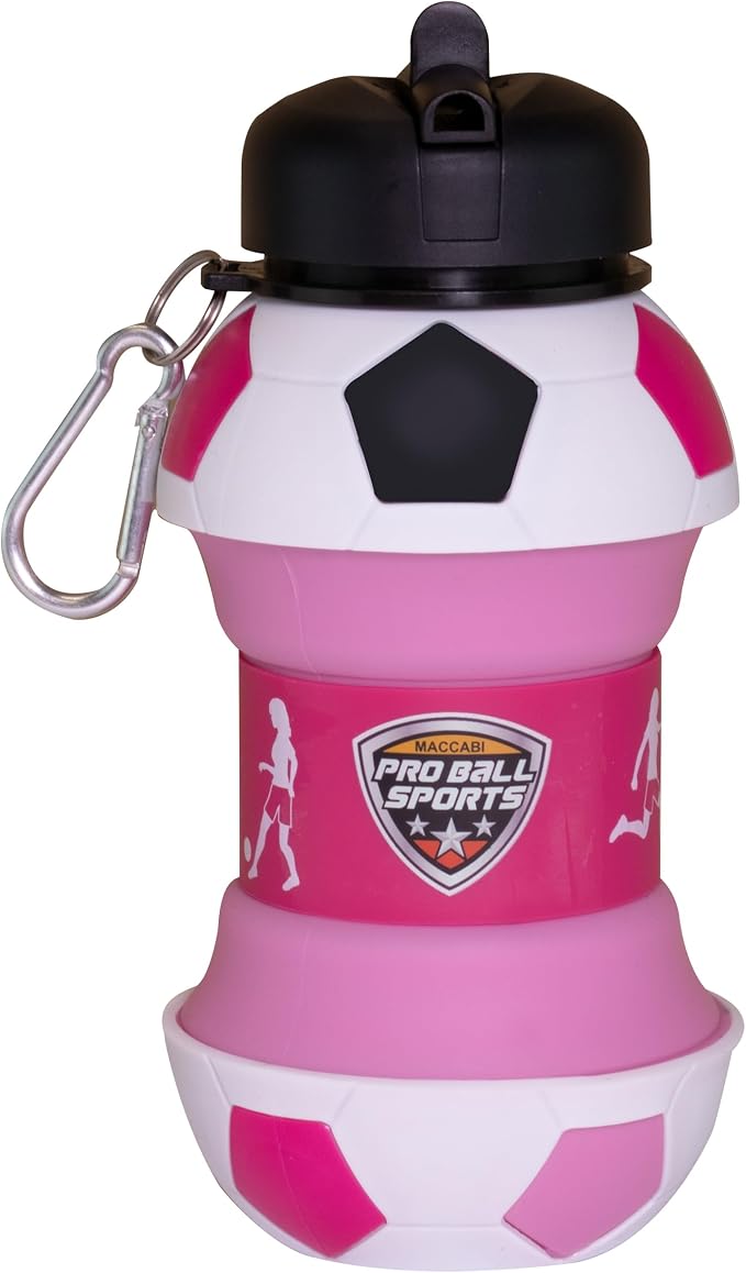 Maccabi Art Clip-On Collapsible BPA-Free Silicone Pink Soccer Ball Water Bottle by MaccabiArt