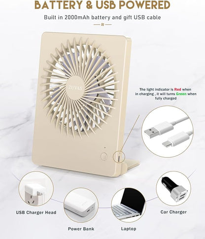 Zuvas Desk Fan Battery Operated Fan Rechargeable 180°Tilt Folding Personal Fan - Image 4
