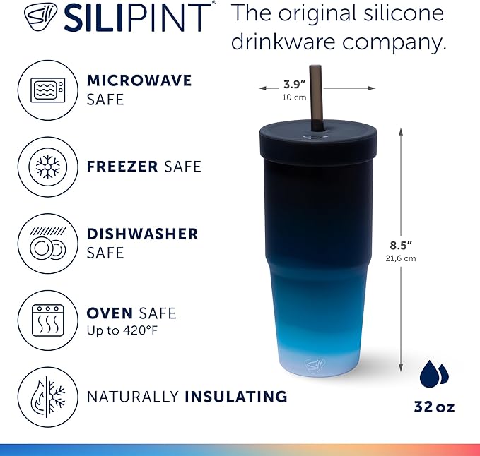 Silipint: 32oz Silicone STRAW TUMBLER, Unbreakable, Dishwasher Safe - Image 2