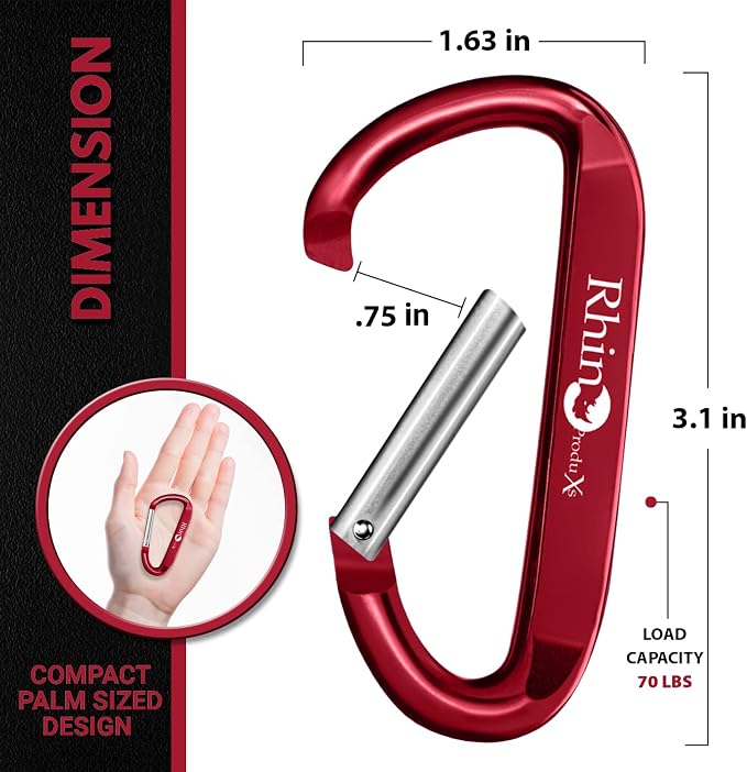 Rhino Produxs 8PCS of Lightweight Duty Snap Carabiner Clips, D Ring Shape - Image 2