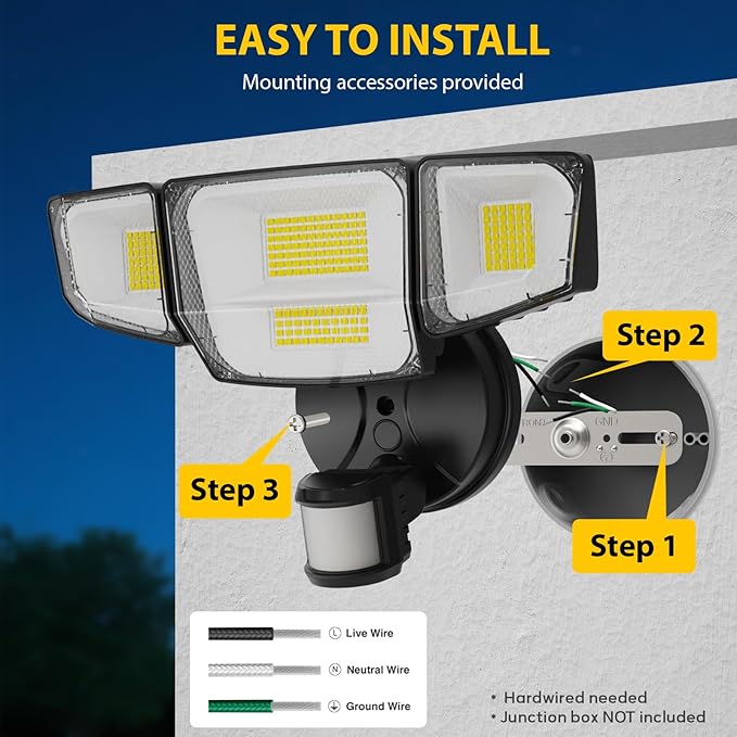 90W 10000LM LED Security Lights Motion Sensor Outdoor Lights, 4 Head Dusk to - Image 8