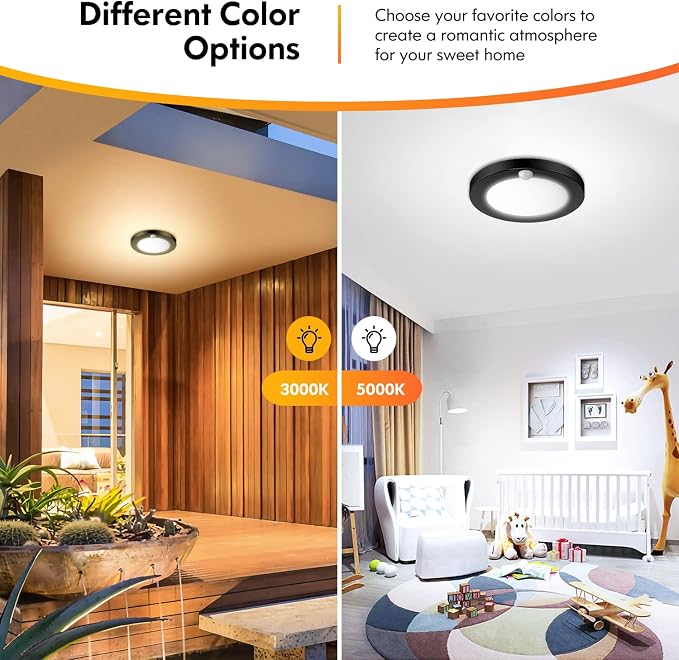 2-Pack Motion Sensor LED Ceiling Lights, 15W-100W Equivalent, 1200LM 3 Colors - Image 2
