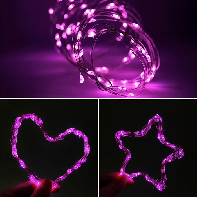 4-Pack 50 LED Pink Fairy Lights Battery Operated - Image 5