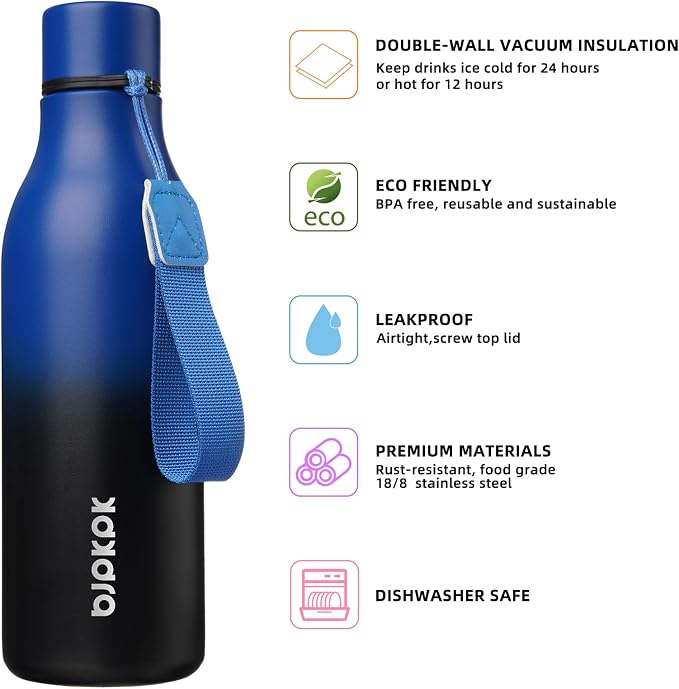 BJPKPK Insulated Water Bottles, 18 oz Stainless Steel Metal Water Bottle - Image 2
