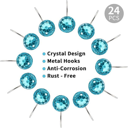 MitoVilla 24 Pcs Set Teal Blue Shower Curtain Hooks, Metal Shower Hooks - Image 4