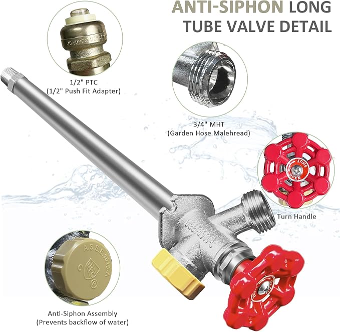 12inch Anti-Siphon Frost Free Sillcock, No Lead Brass Frost Proof Outdoor - Image 7