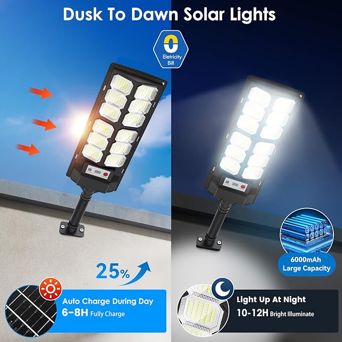 2 Pack Solar Street Lights Outdoor Waterproof 6500K 13000LM LED Solar Flood - Image 4