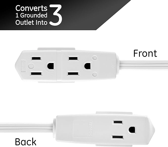 GE 3-Outlet Flat Extension Cord 8 Ft Grounded Extension Cord - Image 3
