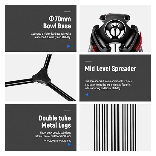 NEEWER 79"/200cm Video Tripod, Heavy Duty Aluminum Alloy Camera Tripod Stand - Image 3