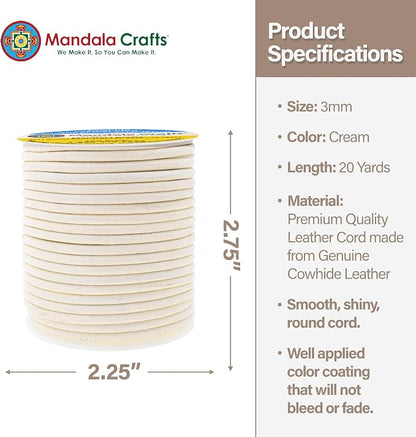 Mandala Crafts Round Genuine Cream Leather Cord - Image 4