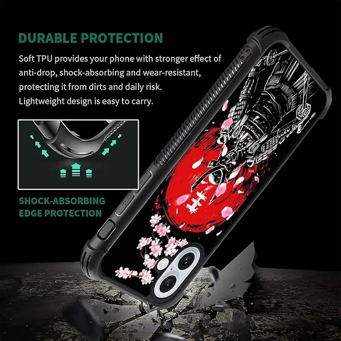 for iPhone 16 Plus Case, Sakura Japanese Samurai Pattern Graphic Design Girl - Image 7