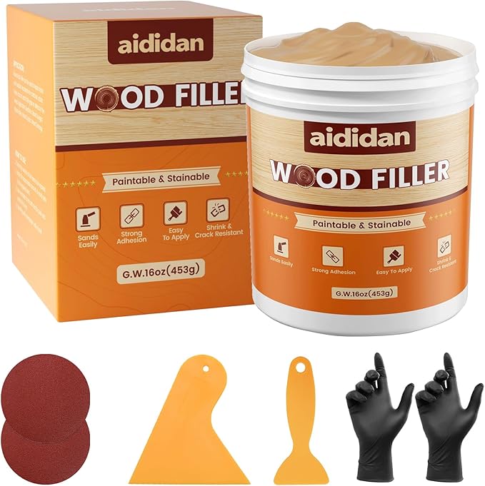 Wood Filler, Wood Repair Kit, 16 Ounce Paintable & Stainable Wood Putty Filler by aididan