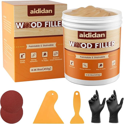 Wood Filler, Wood Repair Kit, 16 Ounce Paintable & Stainable Wood Putty Filler by aididan
